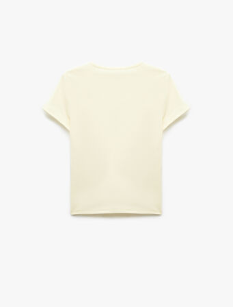 Kısa Kollu Bisiklet Yaka Baskılı Pamuklu Tişört