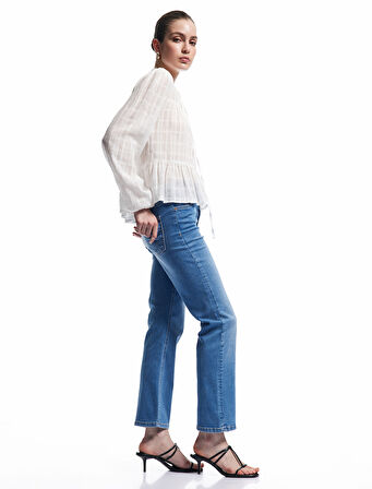 Yüksek Bel Kısa İspanyol Paça Jean Pantolon - Flare Jeans