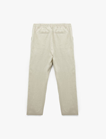 Beli Bağcıklı Düğmeli Cep Detaylı Keten Chino Pantolon