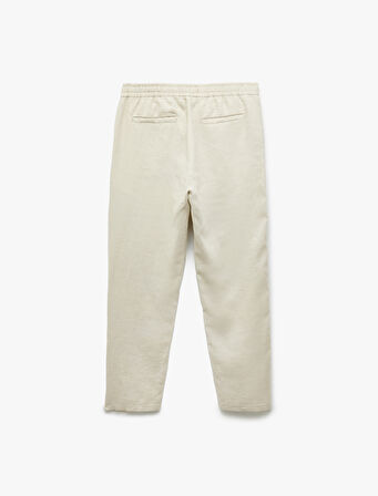 Beli Bağcıklı Cep Detaylı Keten Chino Pantolon