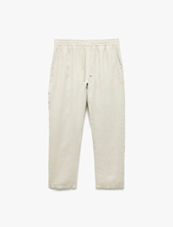Beli Bağcıklı Cep Detaylı Keten Chino Pantolon
