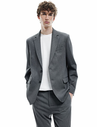 Viskon Karışımlı Uzun Kollu Blazer Ceket