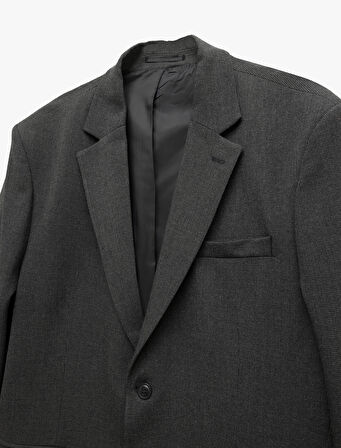 Uzun Kollu Viskon Karışımlı Düğmeli Mono Yaka Blazer Ceket
