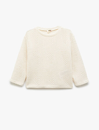 Bisiklet Yaka Uzun Kollu Pamuk Karışımlı Sweatshirt