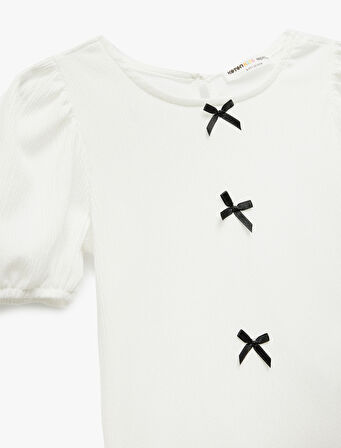 Fiyonk Detaylı Kısa Kollu Bisiklet Yaka Bluz