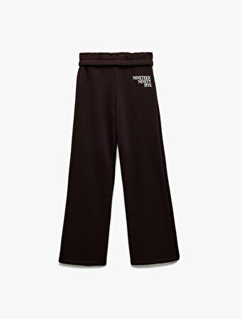 Beli Lastikli Şardonlu Baskılı Geniş Paça Eşofman Altı