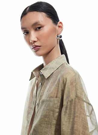 Koton x Sima Tarkan Haki Kadın Regular Fit Gömlek 5SAK60049EW