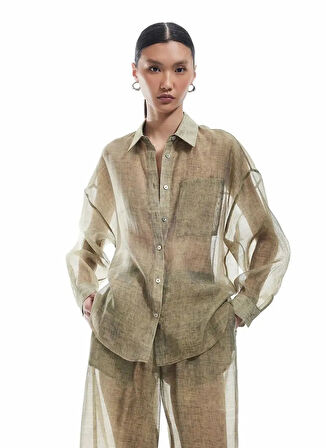 Koton x Sima Tarkan Haki Kadın Regular Fit Gömlek 5SAK60049EW