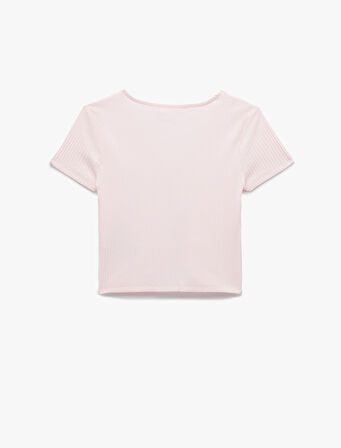 Dantel Detaylı Kısa Kollu V Yaka Tişört