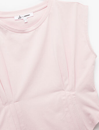 Bisiklet Yaka Korse Detaylı Slim Fit Kolsuz Crop Tişört