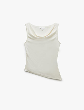 Slim Fit Degaje Yaka Asimetrik Kolsuz Viskon Bluz