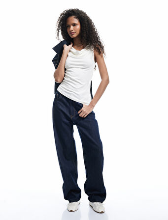 Slim Fit Degaje Yaka Asimetrik Kolsuz Viskon Bluz