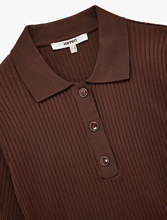 Yarım Düğmeli Kısa Kollu Polo Yaka Triko Kazak