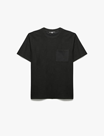 Regular Fit Kısa Kollu Pamuklu Cep Detaylı Bisiklet Yaka Basic Tişört