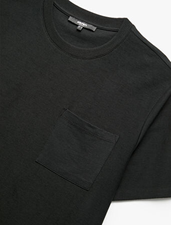 Regular Fit Kısa Kollu Pamuklu Cep Detaylı Bisiklet Yaka Basic Tişört