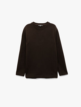 Uzun Kollu Pamuklu Bisiklet Yaka Basic Sweatshirt