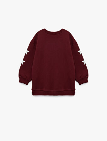 Pamuklu Bisiklet Yaka Şardonlu Pullu Yıldız İşlemeli Sweatshirt