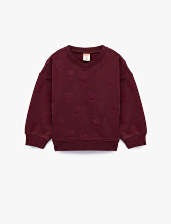 Pamuklu Kalp detaylı Uzun Kollu Bisiklet Yaka Sweatshirt