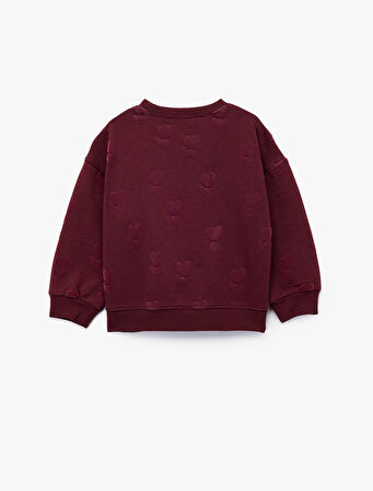 Pamuklu Kalp detaylı Uzun Kollu Bisiklet Yaka Sweatshirt