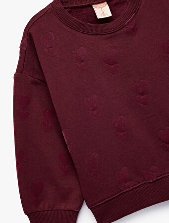 Pamuklu Kalp detaylı Uzun Kollu Bisiklet Yaka Sweatshirt