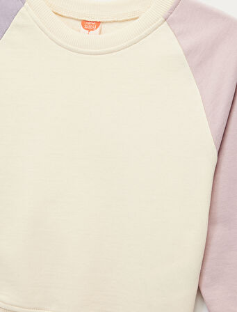 Bisiklet Yaka Uzun Kollu Şardonlu Pamuklu Sweatshirt