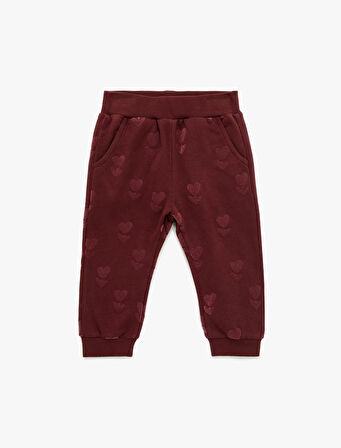 Kalp Baskılı Beli Lastikli Cepli Pamuklu Eşofman Altı