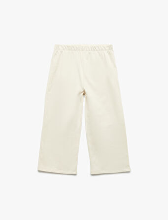 Şardonlu Pamuklu Beli Lastikli Geniş Paça Eşofman Altı