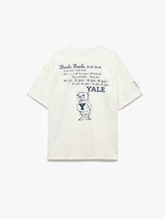 Yale Lisanslı Bisiklet Yaka Kısa Kollu Arkası Baskılı Oversize Tişört