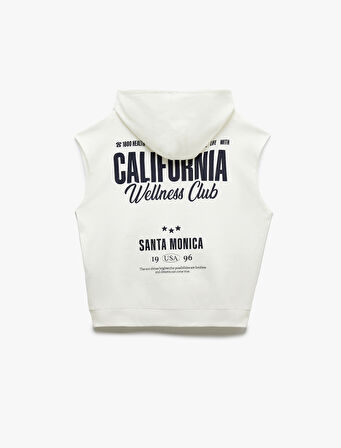 Pamuklu Kolsuz Kapüşonlu Arkası Baskılı Kanguru Cepli Fermuarlı Bluz