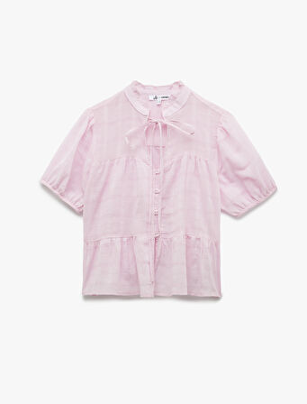 Pamuklu Bağlamalı Yaka Kısa Kollu Düğmeli Gömlek