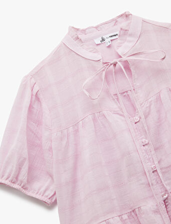 Pamuklu Bağlamalı Yaka Kısa Kollu Düğmeli Gömlek