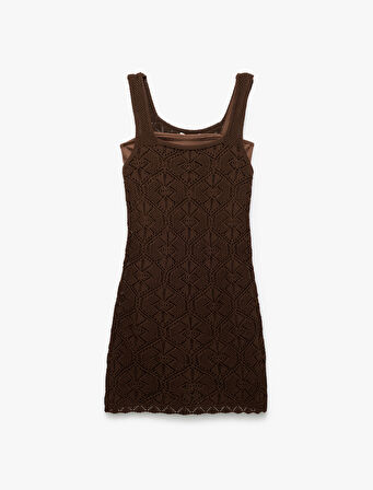 Jakarlı Bisiklet Yaka Kolsuz Mini Slim Elbise