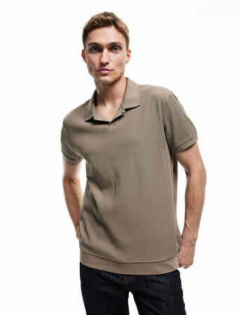 Pamuklu Kısa Kollu Dokulu Regular Fit Polo Yaka Tişört