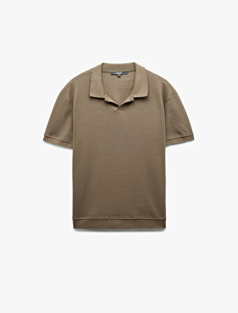 Pamuklu Kısa Kollu Dokulu Regular Fit Polo Yaka Tişört