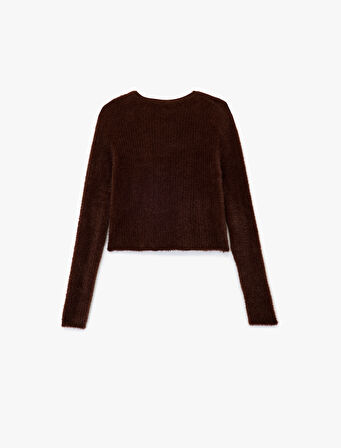 Uzun Kollu Bisiklet Yaka Crop Triko Kazak