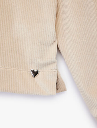 Uzun Kollu Bisiklet Yaka Kalp Detaylı Fitilli Sweatshirt