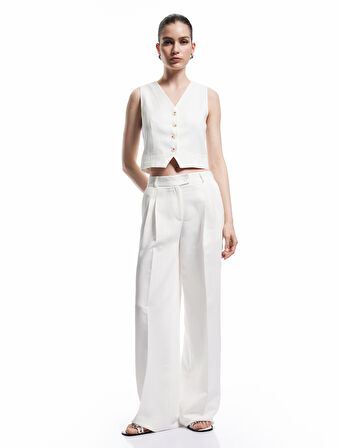 Viskon Kumaş Pile Detaylı Cepli Palazzo Pantolon