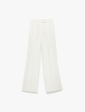 Viskon Kumaş Pile Detaylı Cepli Palazzo Pantolon