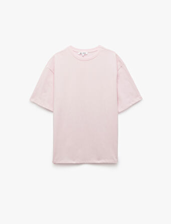 Kısa Kollu Bisiklet Yaka Pamuklu Basic Oversize Tişört