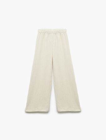 Beli Lastikli Viskon Karışımlı Dokulu Geniş Paça Pantolon