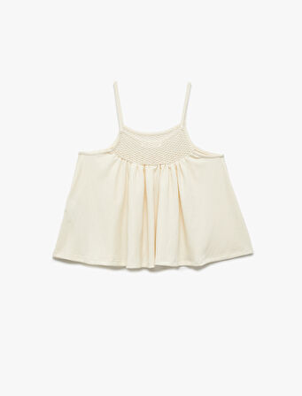 Kare Yaka Gipe Detaylı Askılı Crop Bluz