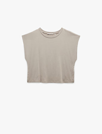 Modal Kumaş Rahat Kalıp Bisiklet Yaka Crop Kolsuz Tişört Pijama Üstü