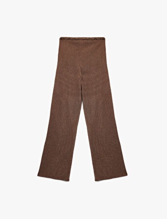 Yüksek Bel Rahat Kalıp Bürümcük Viskon Karışımlı Beli Bağcıklı Geniş Paça Pantolon