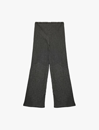 Yüksek Bel Rahat Kalıp Bürümcük Viskon Karışımlı Beli Bağcıklı Geniş Paça Pantolon