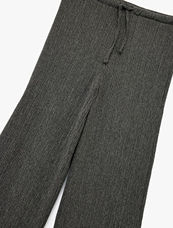 Yüksek Bel Rahat Kalıp Bürümcük Viskon Karışımlı Beli Bağcıklı Geniş Paça Pantolon