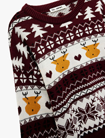 Uzun Kollu Bisiklet Yaka Jakarlı Triko Yılbaşı Kazağı