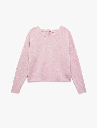 Fiyonk Bağlama Detaylı Bisiklet Yaka Uzun Kollu Triko Kazak