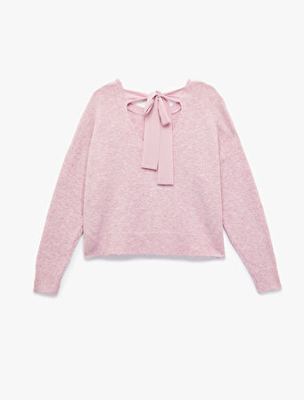 Fiyonk Bağlama Detaylı Bisiklet Yaka Uzun Kollu Triko Kazak