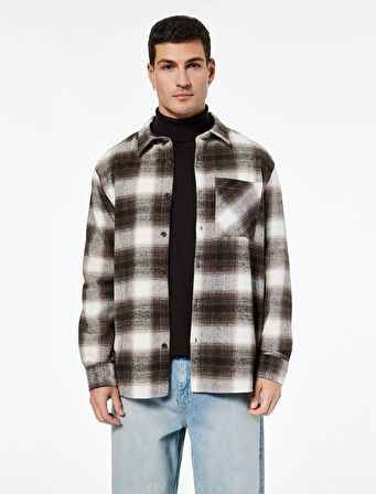 Regular Fit Cep Detaylı Uzun Kollu Klasik Yaka Oduncu Gömleği