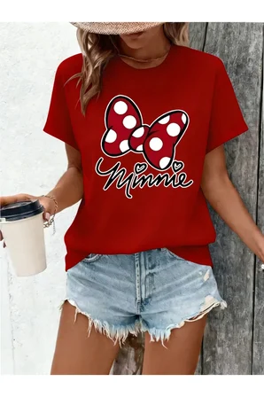 Unisex Minnie Fiyonk Baskılı Tasarım Tshirt